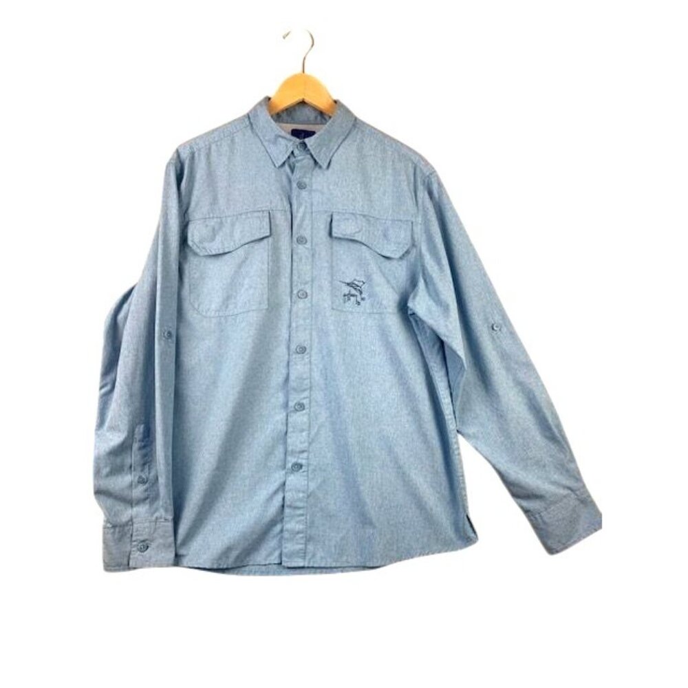 Guy Harvey Light Blue Long Sleeve Button-Up Fishing‎ Shirt Outdoor Wear